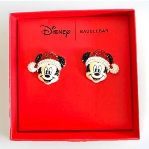 Disney x BaubleBar Mickey Mouse Santa Earrings Christmas Holiday NWOT